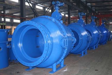 AWWA DN1400 Pengatur Gear Box Piston dioperasikan suhu katup 120°C Max Untuk kontrol aliran / pemotongan